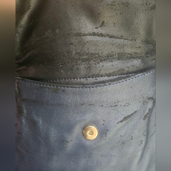 Vintage PAOLA DEL LUNGO 100% Genuine Leather Shoulder Purse Deep Navy. - Picture 8 of 11